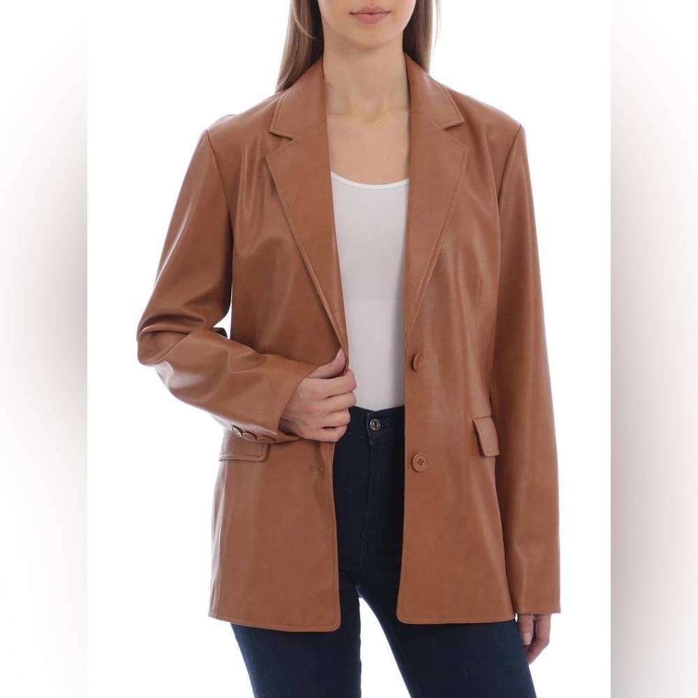 Avec Les Filles Womens Faux Leather Cold Weather Shirt Jacket